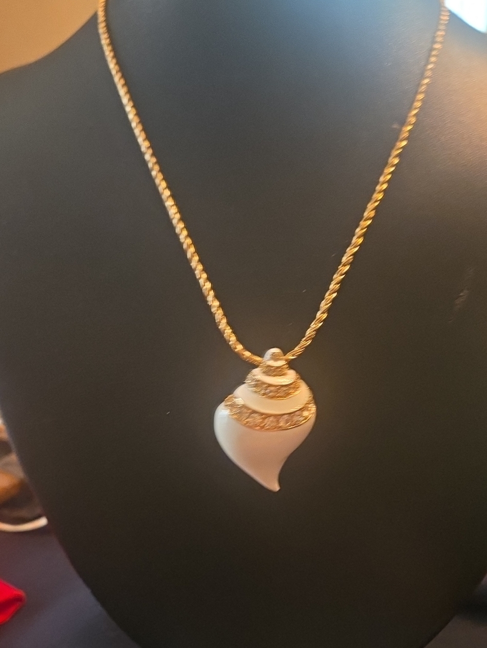 Vintage Kenneth Jay Lane Gold-Tone White Shell Pendant Necklace and Pin